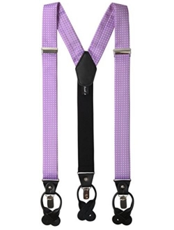 Men's Polka Dot Y-Back Suspenders Braces Convertible Leather Ends and Clips