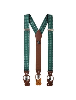 Men's Polka Dot Y-Back Suspenders Braces Convertible Leather Ends and Clips