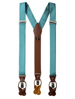 Men's Polka Dot Y-Back Suspenders Braces Convertible Leather Ends and Clips