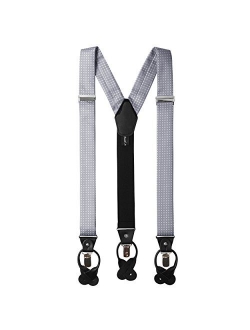 Men's Polka Dot Y-Back Suspenders Braces Convertible Leather Ends and Clips