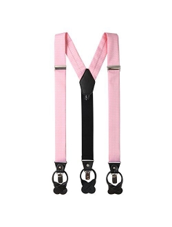 Men's Polka Dot Y-Back Suspenders Braces Convertible Leather Ends and Clips