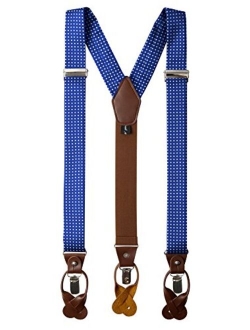 Men's Polka Dot Y-Back Suspenders Braces Convertible Leather Ends and Clips