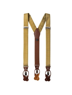 Men's Polka Dot Y-Back Suspenders Braces Convertible Leather Ends and Clips