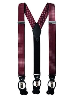 Men's Polka Dot Y-Back Suspenders Braces Convertible Leather Ends and Clips