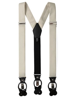 Men's Polka Dot Y-Back Suspenders Braces Convertible Leather Ends and Clips