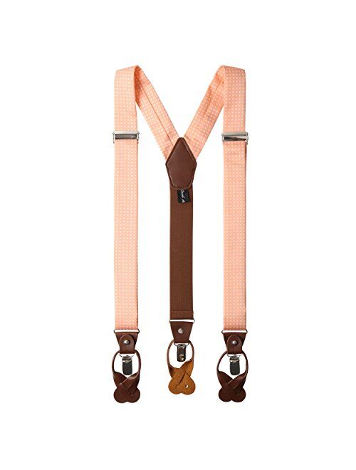 Jacob Alexander Men's Polka Dot Y-Back Suspenders Braces Convertible Leather Ends and Clips