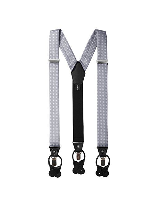 Jacob Alexander Men's Polka Dot Y-Back Suspenders Braces Convertible Leather Ends and Clips