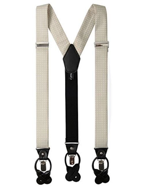 Jacob Alexander Men's Polka Dot Y-Back Suspenders Braces Convertible Leather Ends and Clips