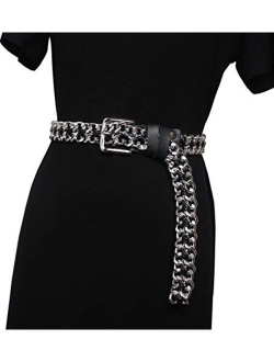 ALAIX Women's Metal Belt Chain Belt Punk Rock Style Waist Belts Jeans Belt for women 1 Inch Wide