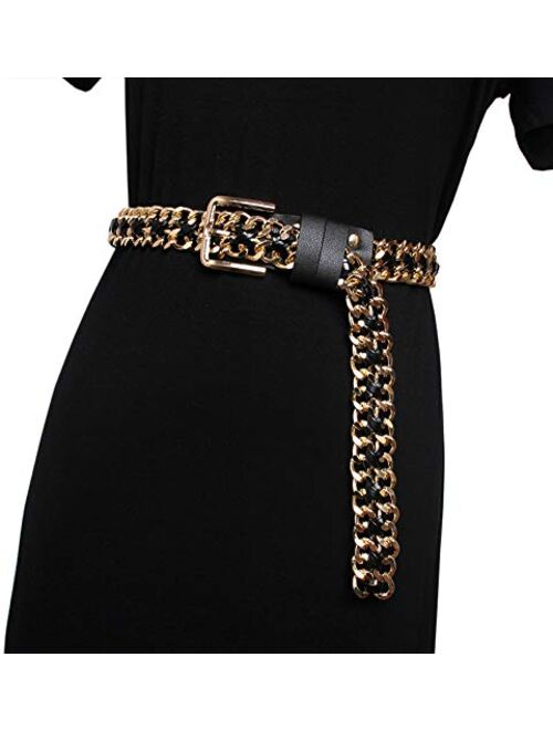 ALAIX Women's Metal Belt Chain Belt Punk Rock Style Waist Belts Jeans Belt for women 1 Inch Wide