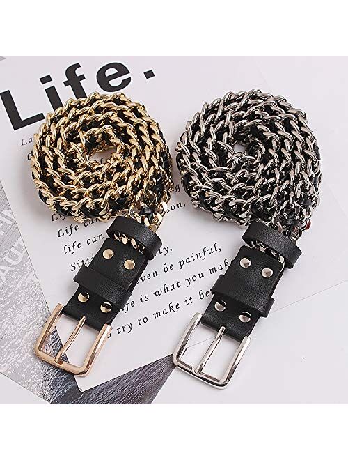 ALAIX Women's Metal Belt Chain Belt Punk Rock Style Waist Belts Jeans Belt for women 1 Inch Wide