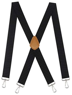 Doloise Men’s Heavy Duty Belt Loops X Back 1.4 Inch Suspenders with 4 Snap Hooks