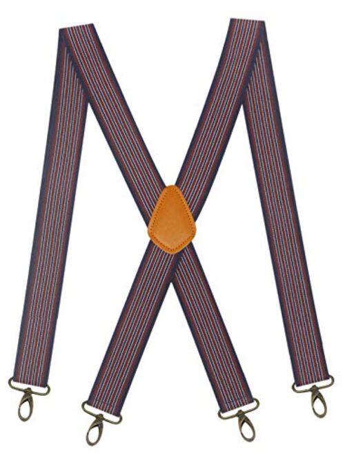 Doloise Men’s Heavy Duty Belt Loops X Back 1.4 Inch Suspenders with 4 Snap Hooks