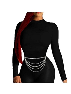 Women's Dressy, Casual Hang Low Multi Link Chain 4 or 5 Layer Waist Chain Belt in Gold, Silver Tone