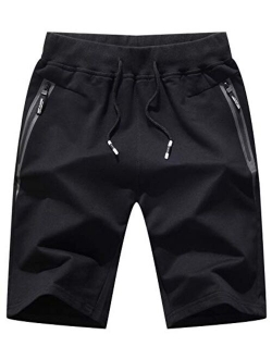 Mens Shorts Casual Workout Drawstring Shorts with Elastic Waist and Zipper Pockets