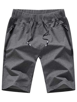 Mens Shorts Casual Workout Drawstring Shorts with Elastic Waist and Zipper Pockets