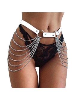 Victray Punk Black Waist Chain Belt Leather Layered Belly Body Chains Rave Body Jewelry Accessories for Women and Girls (Black)