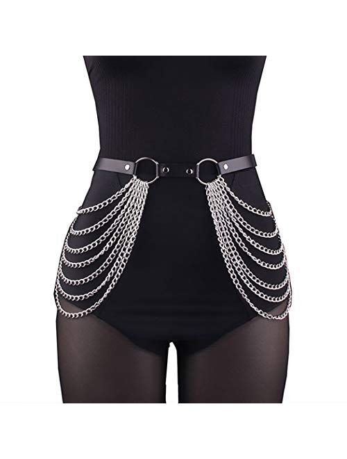 Victray Punk Black Waist Chain Belt Leather Layered Belly Body Chains Rave Body Jewelry Accessories for Women and Girls (Black)