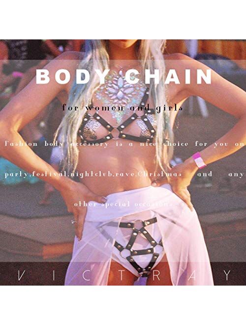 Victray Punk Black Waist Chain Belt Leather Layered Belly Body Chains Rave Body Jewelry Accessories for Women and Girls (Black)