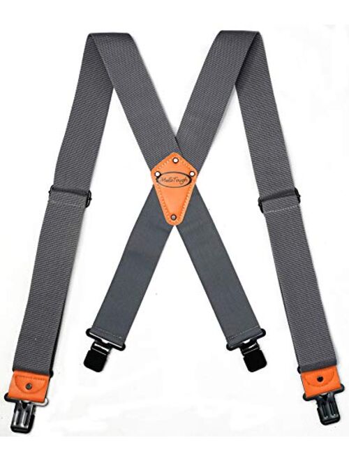 Melo Tough Men's Industrial Strength Suspenders Partial Elastic Tradesperson's Suspenders 2 inch Wide Tool Belt Suspenders