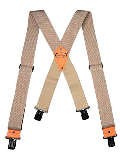 Melo Tough Men's Industrial Strength Suspenders Partial Elastic Tradesperson's Suspenders 2 inch Wide Tool Belt Suspenders