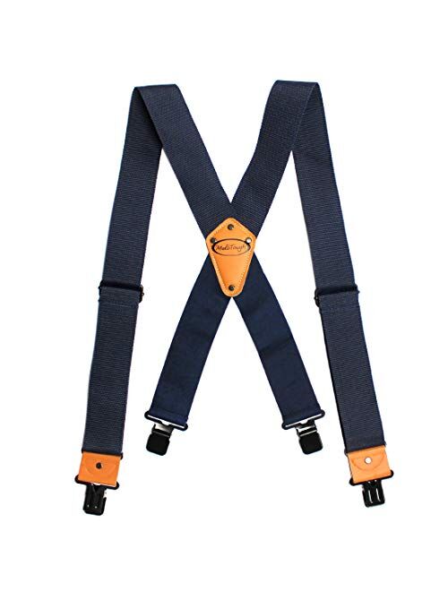 Melo Tough Men's Industrial Strength Suspenders Partial Elastic Tradesperson's Suspenders 2 inch Wide Tool Belt Suspenders