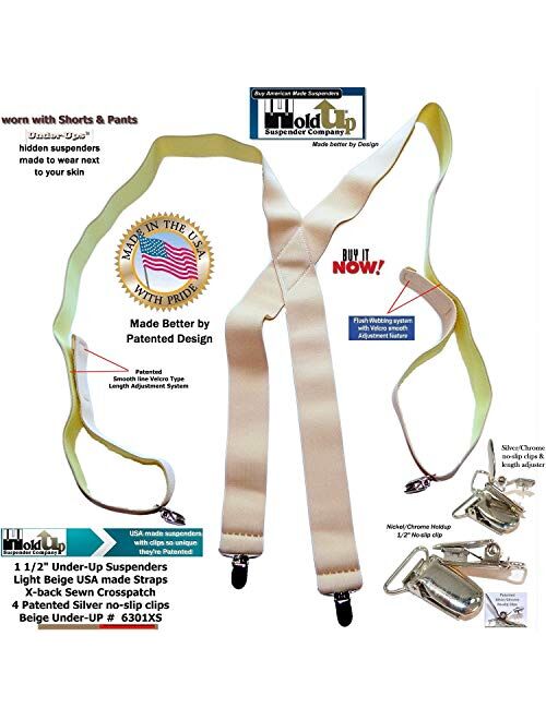 Holdup Suspender Company Hidden Undergarment X-back Beige Suspenders with No-slip Silver Clips