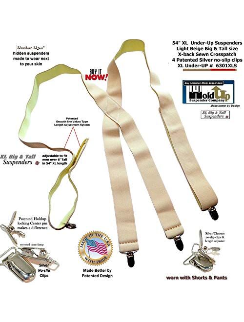 Holdup Suspender Company Hidden Undergarment X-back Beige Suspenders with No-slip Silver Clips