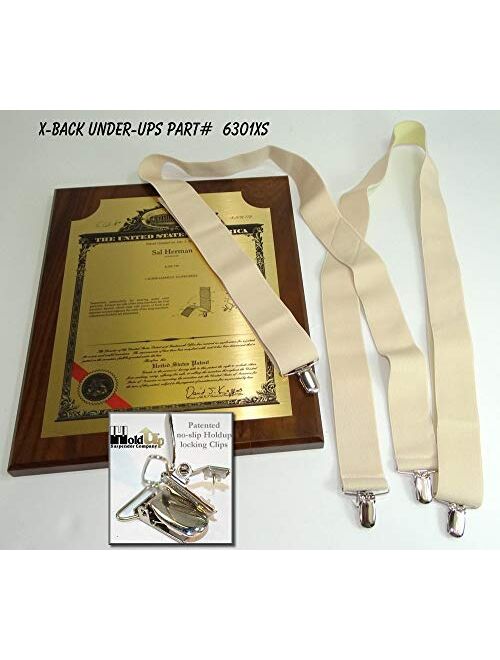 Holdup Suspender Company Hidden Undergarment X-back Beige Suspenders with No-slip Silver Clips