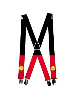 Suspenders Mickey Mouse Bounding Buttons Black Red Yellows 1.0 Inch Wide