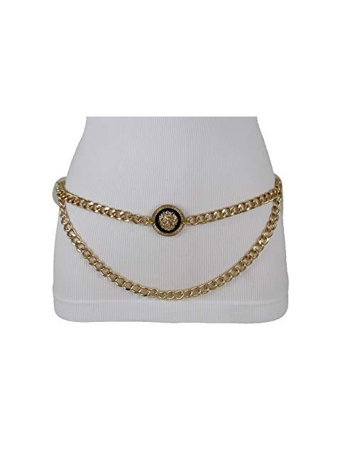 TFJ Women Trendy Fashion Gold Metal Chain Links Belt Waist Hip Lion Head Charm Fits Size M L XL