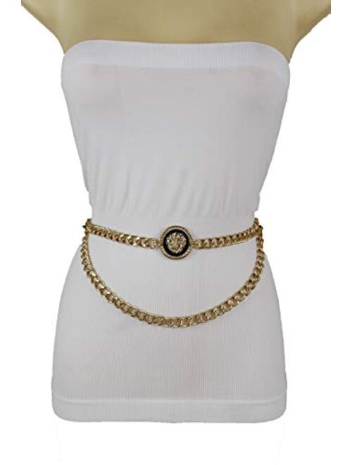 TFJ Women Trendy Fashion Gold Metal Chain Links Belt Waist Hip Lion Head Charm Fits Size M L XL