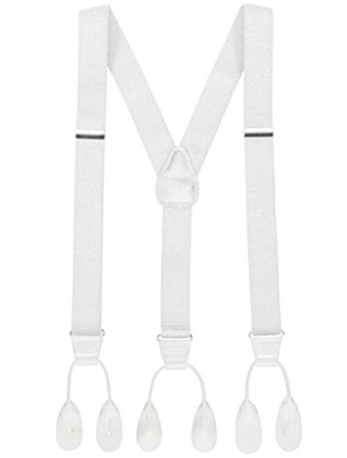 Hold'Em Suspenders for Men Y-Back Leather Trimmed Button End Tuxedo Suspenderss Many colors and designs