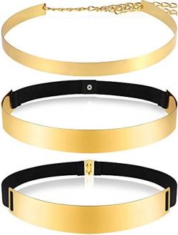 3 Pieces Gold Belts for Women, Fashion Belts Metal Waist Belt Shiny Polished Adjustable Metal Mirror Waist Belt Full Metal Polished Mirror Waist Chain Belt for Dresses, C