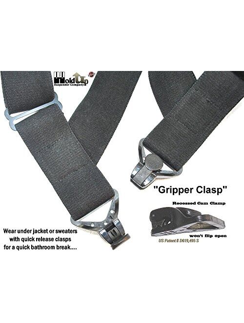 Hold-Up Black Hip-clip Style Suspenders 1 1/2" Wide with Patented Gripper Clasps