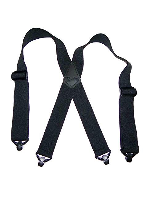 Holdup brand 2" wide XL Airport Friendly Black X-back Suspenders Jumbo black Patented Gripper Clasps