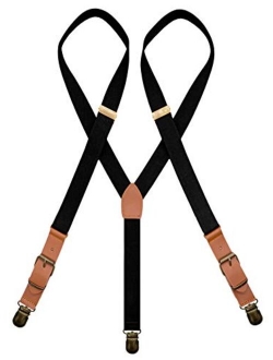 MENDENG Adjustable Suspenders for Men Bronze Metal Clips Braces with Leather