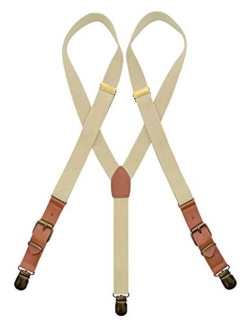 MENDENG Adjustable Suspenders for Men Bronze Metal Clips Braces with Leather