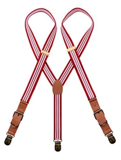MENDENG Adjustable Suspenders for Men Bronze Metal Clips Braces with Leather