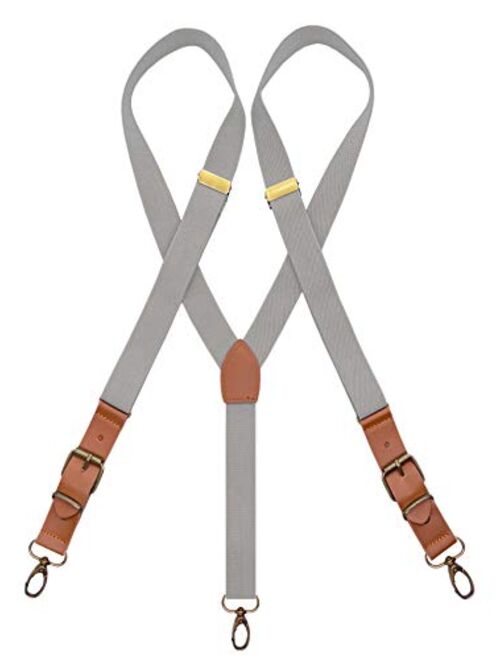 MENDENG Adjustable Suspenders for Men Bronze Metal Clips Braces with Leather