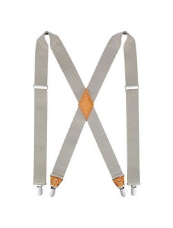 Mens Suspenders Strong Clips Heavy Duty X- Back 1.4 Inch Adjustable Suspenders Elastic Braces for Work Wedding Party