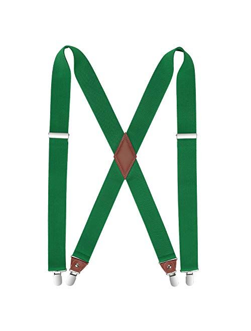 Mens Suspenders Strong Clips Heavy Duty X- Back 1.4 Inch Adjustable Suspenders Elastic Braces for Work Wedding Party