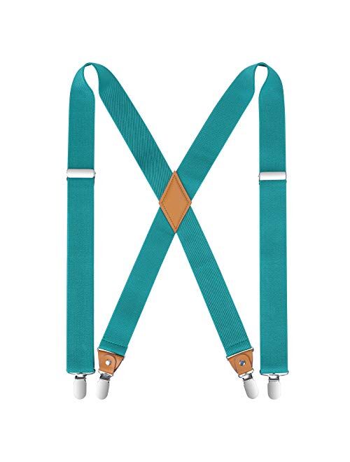 Mens Suspenders Strong Clips Heavy Duty X- Back 1.4 Inch Adjustable Suspenders Elastic Braces for Work Wedding Party