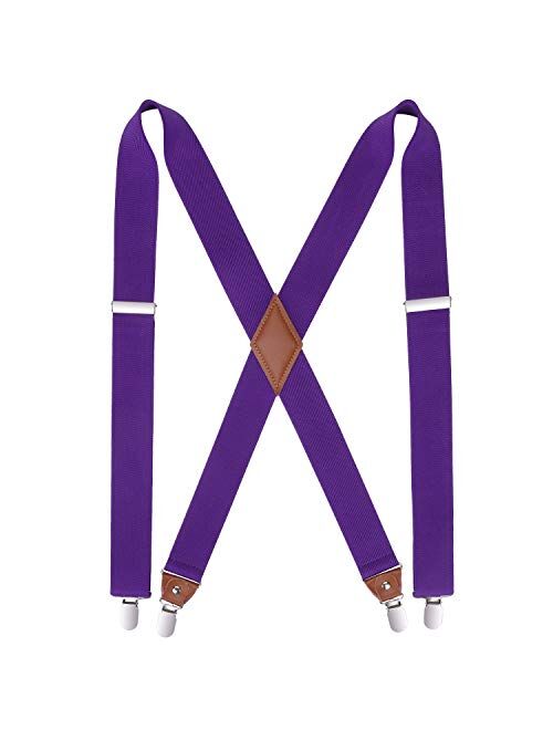 Mens Suspenders Strong Clips Heavy Duty X- Back 1.4 Inch Adjustable Suspenders Elastic Braces for Work Wedding Party