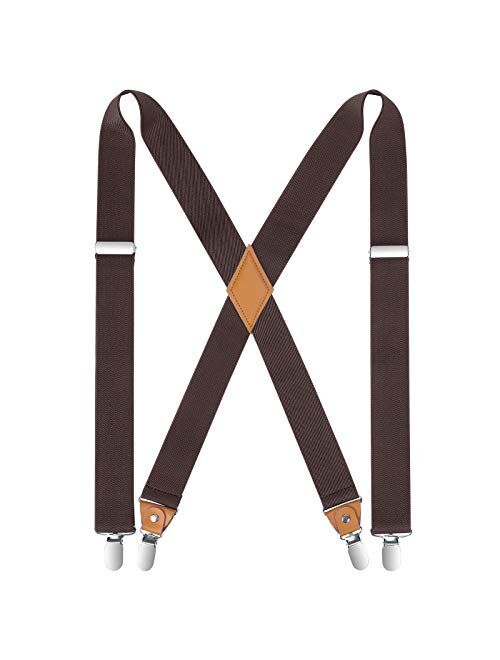 Mens Suspenders Strong Clips Heavy Duty X- Back 1.4 Inch Adjustable Suspenders Elastic Braces for Work Wedding Party