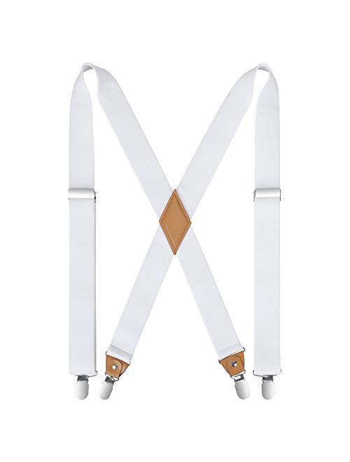 Mens Suspenders Strong Clips Heavy Duty X- Back 1.4 Inch Adjustable Suspenders Elastic Braces for Work Wedding Party