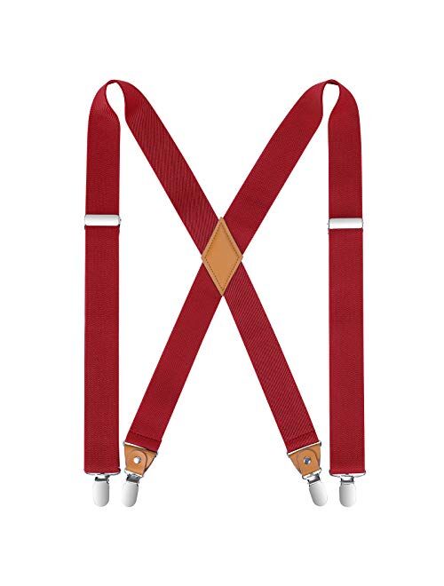 Mens Suspenders Strong Clips Heavy Duty X- Back 1.4 Inch Adjustable Suspenders Elastic Braces for Work Wedding Party