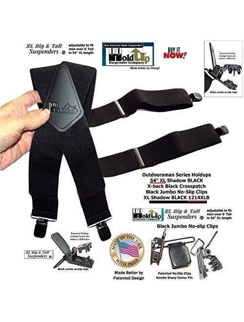 Shadow Black Heavy Duty Holdup Work Suspender 2" Wide with No-slip Clips