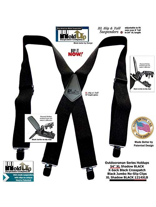 Shadow Black Heavy Duty Holdup Work Suspender 2" Wide with No-slip Clips