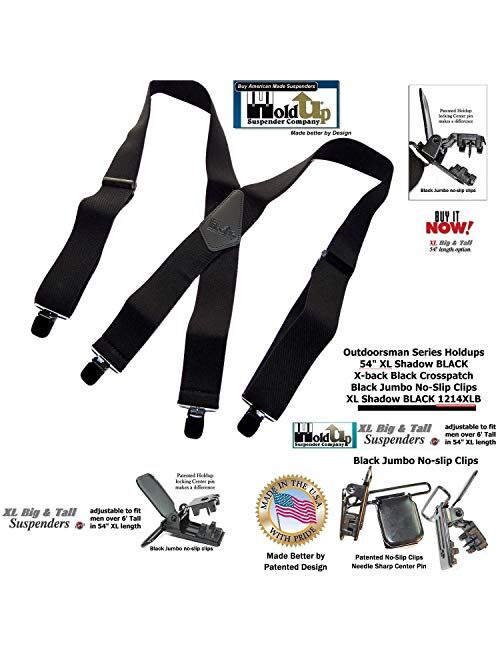 Shadow Black Heavy Duty Holdup Work Suspender 2" Wide with No-slip Clips